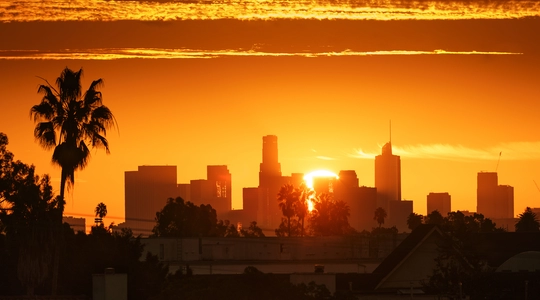 Downtown Los Angeles skyline at sunrise
