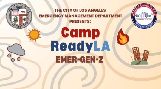 Banner with Camp ReadyLA Emergency with City of Los Angeles logo and City of Los Angeles Emergency Management Department logo