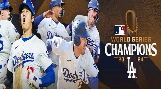 Images of Dodger players happy for winning. TEXT: LA / World Series Champions 2024