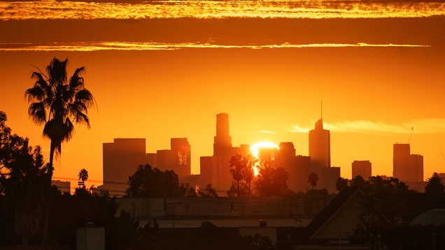 Downtown Los Angeles skyline at sunrise