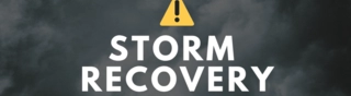 An hazard sign image in dark clouds. TEXT: Storm Recovery