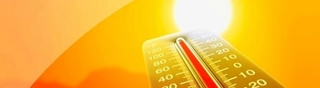 Image of a hot sun and high temperature thermometer No TEXT.