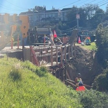 Photo shows ongoing repairs to Mulholland Drive in Los Angeles followed intense Jan. 2023 rains